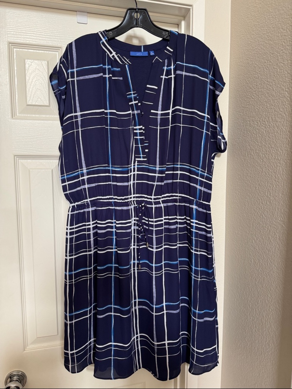 Apt. 9 Navy and White Plaid Drawstring Dress